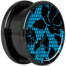 Load image into Gallery viewer, Blue Floral Lace Black Anodized Screw Fit Plug Set 18mm

