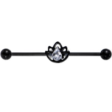 Load image into Gallery viewer, 14G Clear Gem Black Lonely Lotus Flower Industrial Barbell 38mm
