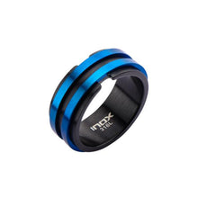 将图片加载到图库查看器，Mens Black  Blue IP Matte Layer Stainless Steel Ring
