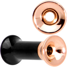 Load image into Gallery viewer, Black Rose Gold PVD Two Tone Screw Fit Tunnel Plug Set 3mm to 16mm
