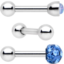 Load image into Gallery viewer, 16G 1/4 Sky Blue Faux Opal Inlay Cartilage Tragus Earring 3 Pack Set
