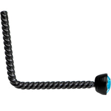 Load image into Gallery viewer, Blue 2mm Gem Inlay Black So Twisted L Shaped Nose Ring

