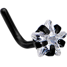 Load image into Gallery viewer, 20G 1/4 Clear Star 3mm CZ Gem Black IP L-Shape Nose Ring
