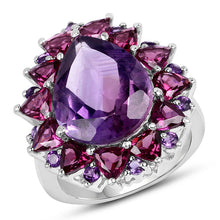 Load image into Gallery viewer, 11.22 Carat Genuine Amethyst &amp; Rhodolite .925 Sterling Silver Ring
