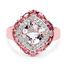 Load image into Gallery viewer, 14K Rose Gold Plated 3.11 Carat Genuine Morganite, Pink Tourmaline &amp; White Topaz .925 Sterling Silver Ring
