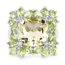 Load image into Gallery viewer, 9.38 Carat Genuine Lemon Quartz &amp; Peridot .925 Sterling Silver Ring
