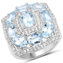 Load image into Gallery viewer, 4.07 Carat Genuine Aquamarine and White Topaz .925 Sterling Silver Ring
