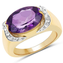 将图片加载到图库查看器，14K Yellow Gold Plated 4.98 Carat Genuine Amethyst and White Topaz .925 Sterling Silver Ring
