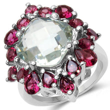 Load image into Gallery viewer, 8.61 Carat Genuine Green Amethyst &amp; Rhodolite .925 Sterling Silver Ring
