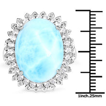将图片加载到图库查看器，17.62 Carat Genuine Larimar and White Topaz .925 Sterling Silver Ring
