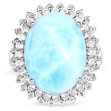 将图片加载到图库查看器，17.62 Carat Genuine Larimar and White Topaz .925 Sterling Silver Ring
