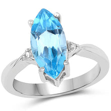 Load image into Gallery viewer, 3.67 Carat Genuine Swiss Blue Topaz and White Diamond .925 Sterling Silver Ring
