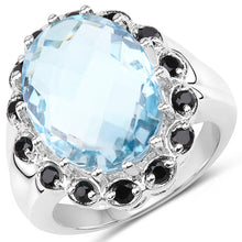 Load image into Gallery viewer, 12.49 Carat Genuine Blue Topaz &amp; Black Spinel .925 Sterling Silver Ring
