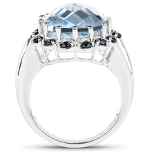 Load image into Gallery viewer, 12.49 Carat Genuine Blue Topaz &amp; Black Spinel .925 Sterling Silver Ring
