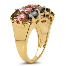 将图片加载到图库查看器，14K Yellow Gold Plated 4.58 Carat Genuine Multi Tourmaline .925 Sterling Silver Ring
