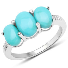 Load image into Gallery viewer, 2.97 Carat Genuine Turquoise and White Zircon .925 Sterling Silver Ring
