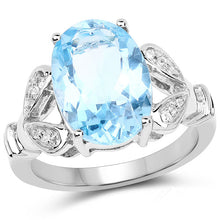 将图片加载到图库查看器，7.29 Carat Genuine Swiss Blue Topaz &amp; White Topaz .925 Sterling Silver Ring
