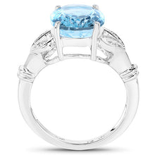 将图片加载到图库查看器，7.29 Carat Genuine Swiss Blue Topaz &amp; White Topaz .925 Sterling Silver Ring
