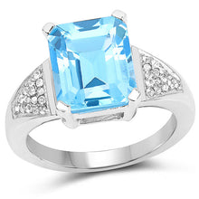 Load image into Gallery viewer, 5.75 Carat Genuine Swiss Blue Topaz and White Topaz .925 Sterling Silver Ring
