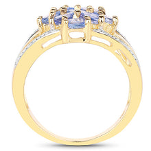 Load image into Gallery viewer, 14K Yellow Gold Plated 1.59 Carat Genuine Tanzanite and White Topaz .925 Sterling Silver Ring
