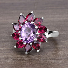 将图片加载到图库查看器，5.65 Carat Genuine Amethyst and Rhodolite .925 Sterling Silver Ring

