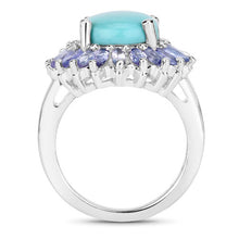 Load image into Gallery viewer, 6.10 Carat Genuine Larimar and Tanzanite .925 Sterling Silver Ring
