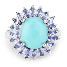 Load image into Gallery viewer, 6.10 Carat Genuine Larimar and Tanzanite .925 Sterling Silver Ring
