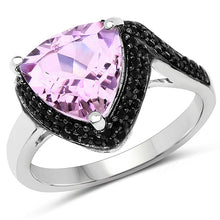 将图片加载到图库查看器，3.53 Carat Genuine Pink Amethyst and Black Spinel .925 Sterling Silver Ring
