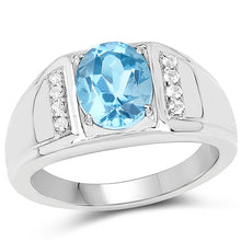 Load image into Gallery viewer, 2.18 Carat Genuine London Blue Topaz and White Topaz .925 Sterling Silver Ring
