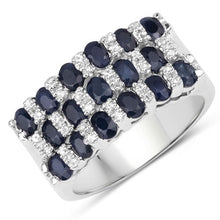 将图片加载到图库查看器，3.66 Carat Genuine Blue Sapphire and White Topaz .925 Sterling Silver Ring
