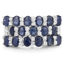 将图片加载到图库查看器，3.66 Carat Genuine Blue Sapphire and White Topaz .925 Sterling Silver Ring
