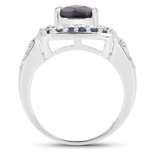 Load image into Gallery viewer, "3.58 Carat Genuine Labradorite, Blue Sapphire and White Topaz .925 Sterling Silver Ring
