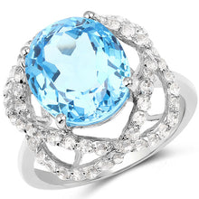 Load image into Gallery viewer, 7.32 Carat Genuine Swiss Blue Topaz &amp; White Topaz .925 Sterling Silver Ring
