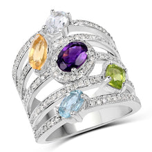 将图片加载到图库查看器，3.66 Carat Genuine Multi Stones .925 Sterling Silver Ring
