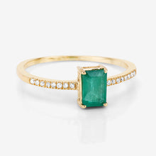 Load image into Gallery viewer, 0.59 Carat Genuine Zambian Emerald and White Diamond 14K Yellow Gold Ring
