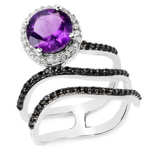 Load image into Gallery viewer, 2.31 Carat Genuine Amethyst, Black Spinel and White Diamond .925 Sterling Silver Ring
