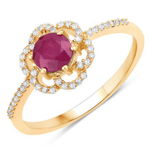 将图片加载到图库查看器，0.68 Carat Genuine Ruby and White Diamond 14K Yellow Gold Ring

