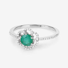 将图片加载到图库查看器，0.55 Carat Genuine Zambian Emerald and White Diamond 14K White Gold Ring
