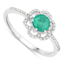 将图片加载到图库查看器，0.55 Carat Genuine Zambian Emerald and White Diamond 14K White Gold Ring
