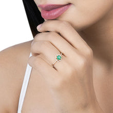 Load image into Gallery viewer, 0.55 Carat Genuine Zambian Emerald and White Diamond 14K Yellow Gold Ring
