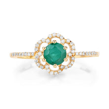 Load image into Gallery viewer, 0.55 Carat Genuine Zambian Emerald and White Diamond 14K Yellow Gold Ring
