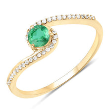 将图片加载到图库查看器，0.33 Carat Genuine Zambian Emerald and White Diamond 14K Yellow Gold Ring
