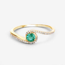 将图片加载到图库查看器，0.33 Carat Genuine Zambian Emerald and White Diamond 14K Yellow Gold Ring
