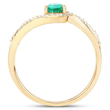 将图片加载到图库查看器，0.33 Carat Genuine Zambian Emerald and White Diamond 14K Yellow Gold Ring
