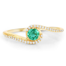 将图片加载到图库查看器，0.33 Carat Genuine Zambian Emerald and White Diamond 14K Yellow Gold Ring

