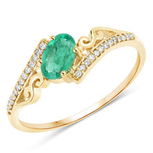 将图片加载到图库查看器，0.51 Carat Genuine Zambian Emerald and White Diamond 14K Yellow Gold Ring
