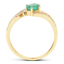 将图片加载到图库查看器，0.51 Carat Genuine Zambian Emerald and White Diamond 14K Yellow Gold Ring
