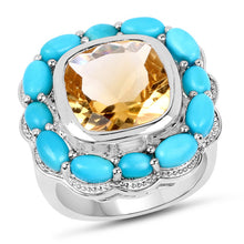Load image into Gallery viewer, 9.26 Carat Genuine Citrine and Turquoise .925 Sterling Silver Ring

