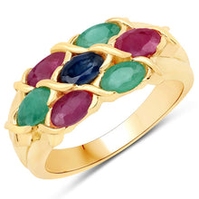 Load image into Gallery viewer, 1.63 Carat Genuine Ruby, Blue Sapphire and Emerald .925 Sterling Silver Ring

