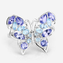 Load image into Gallery viewer, 3.60 Carat Genuine Tanzanite and Swiss Blue Topaz .925 Sterling Silver Ring
